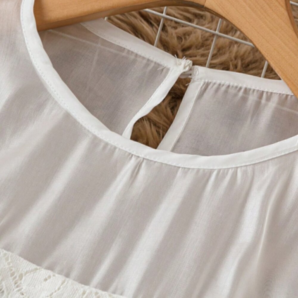 Women's Stylish Lace Mesh round neck Design Summer blouse Top -white - Picture 5 of 5